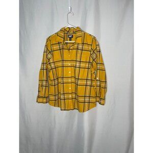 Yellow Plaid Long-Sleeve Button-Up Shirt Women's Size L by Lands' End